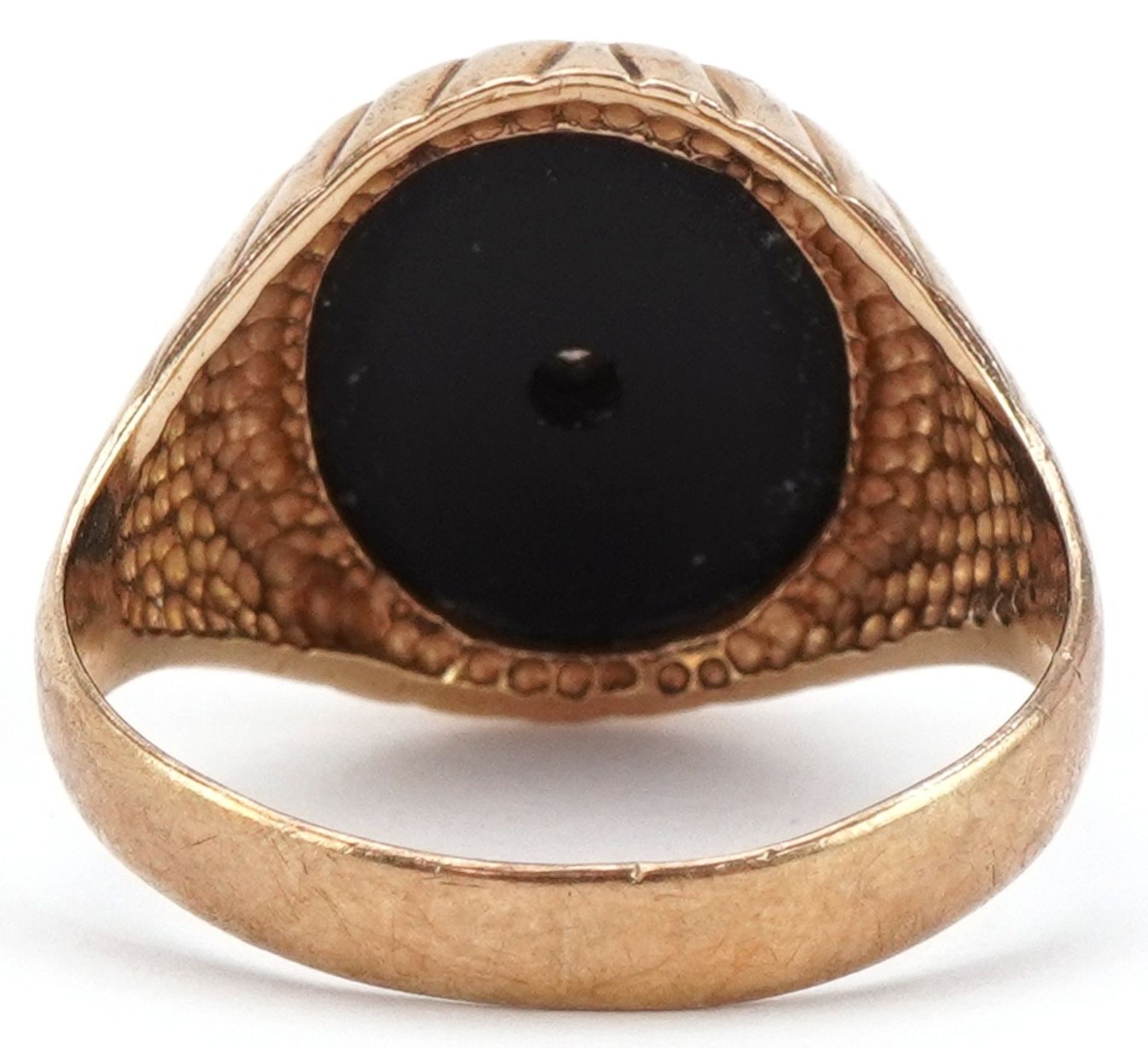 9ct gold black onyx signet ring set with a clear stone, size R, 5.0g - Bild 2 aus 5