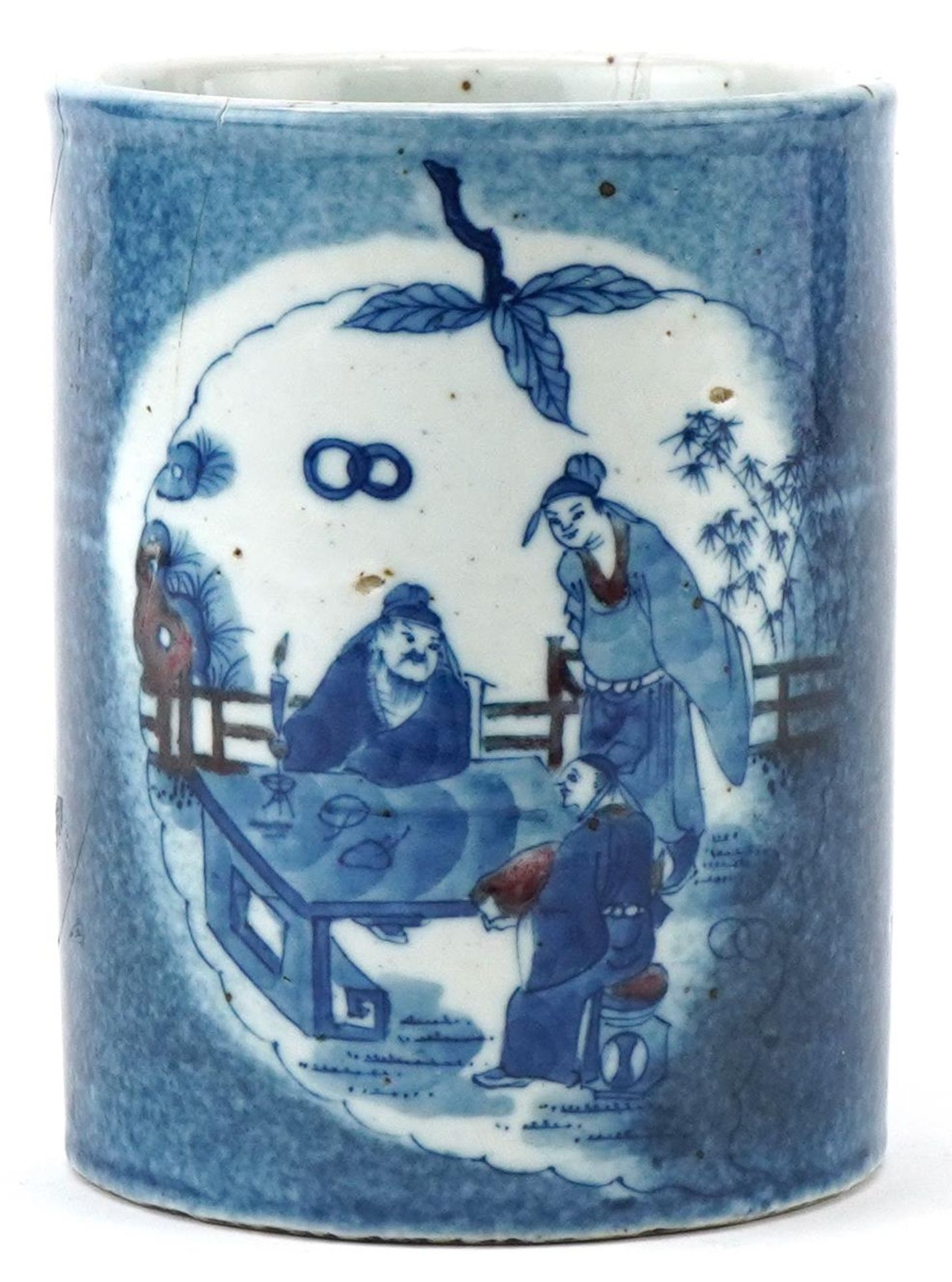 Chinese porcelain brush pot hand painted with elders, 12cm high - Bild 3 aus 6