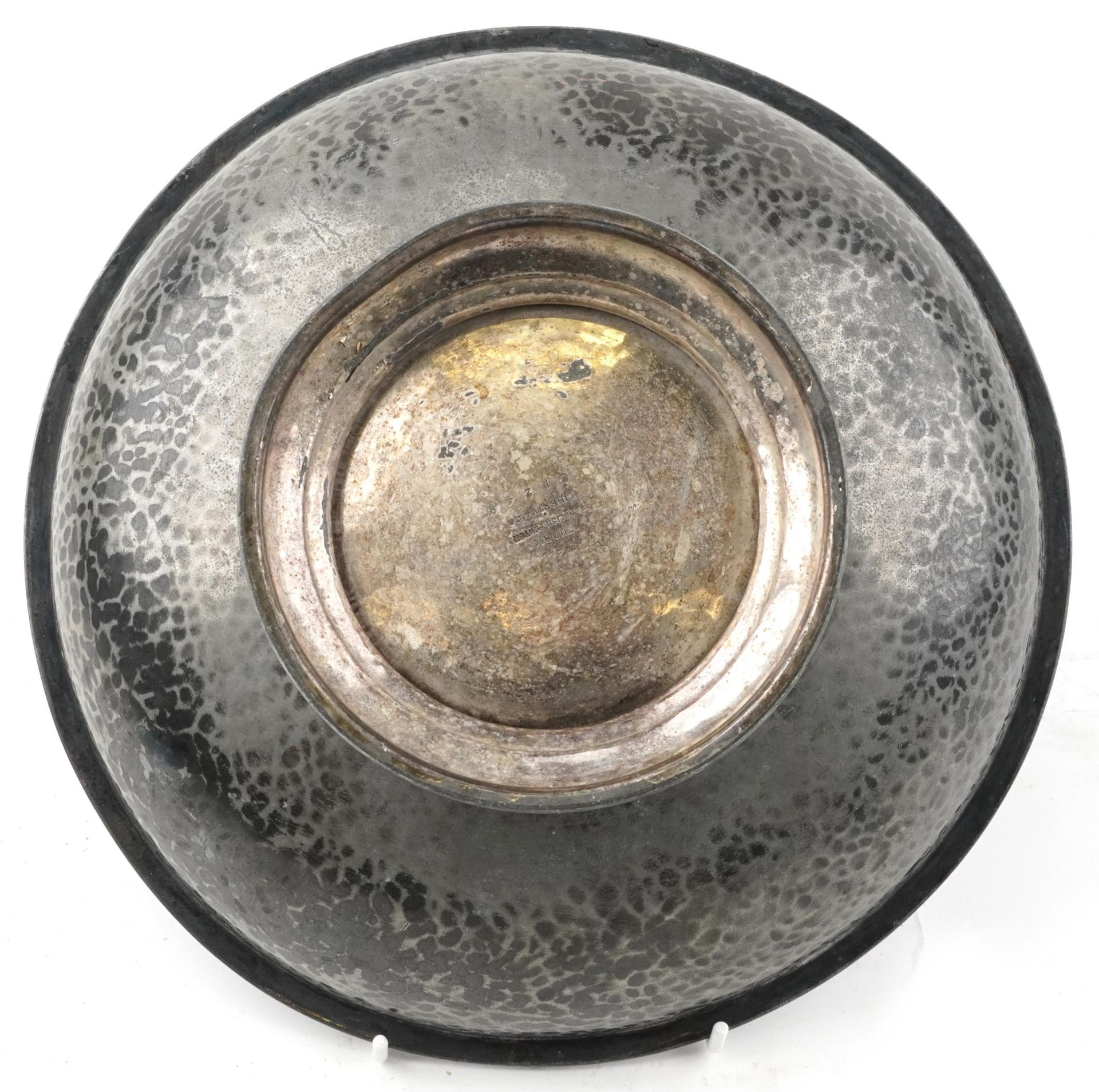 Liberty & Co, Arts & Crafts Tudric pewter footed bowl with planished decoration, 27cm in diameter - Image 3 of 4