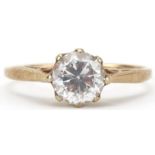 9ct gold cubic zirconia solitaire ring, the cubic zirconia approximately 6.0mm in diameter x 4.