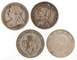 Queen Victoria half crowns dates 1887 and 1900, George V half crowns dates 1923 and 1924 and