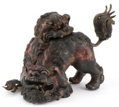Chinese partially gilt bronze incense burner in the form of two Qulin's, 30cm in length