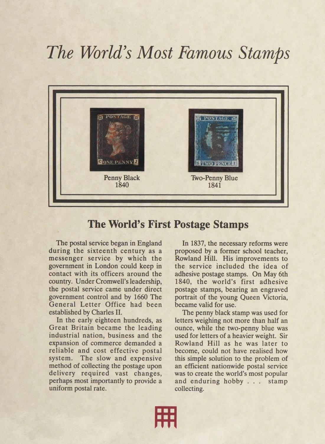 The World's Most Famous Stamps by The Westminster Collection comprising Penny Black and Two Penny