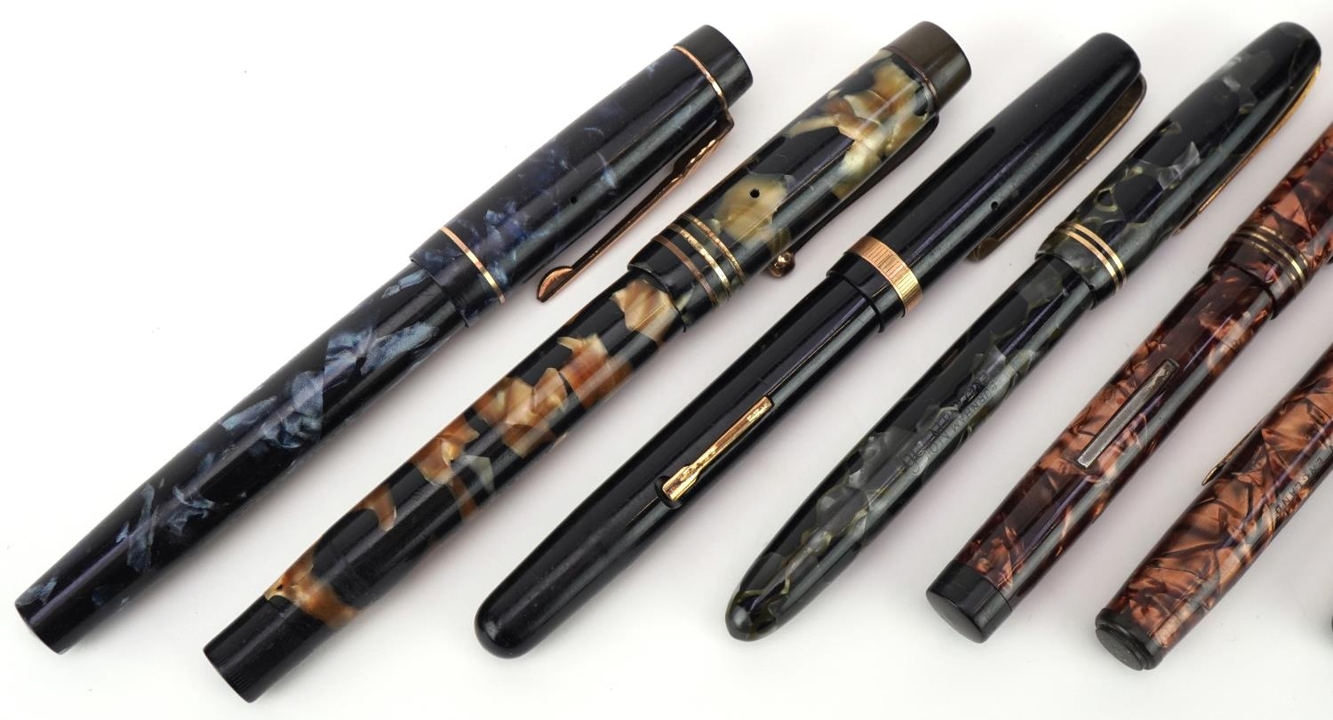 Selection of vintage marbleised fountain pens including Burnham, Watermans and Croxley - Image 2 of 6