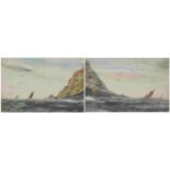Swanage Bay and ... Rock, pair of shipping interest oil on boards, in gilt frames, each 22cm x