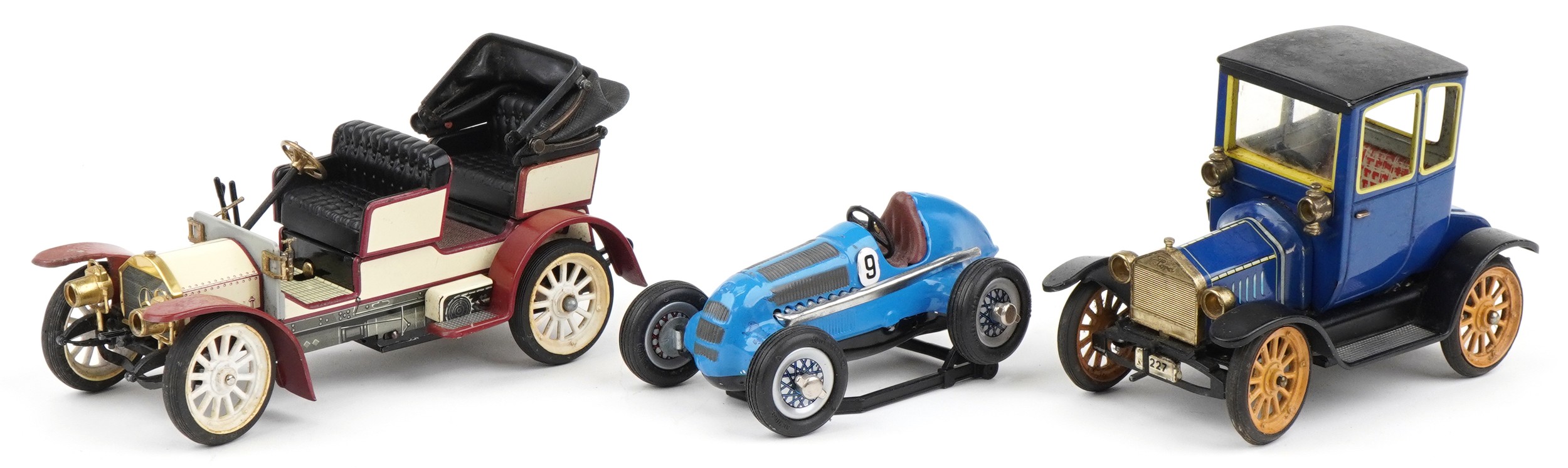 There Schuco tinplate clockwork vehicles, two with boxes, including Ford Coupe and Mercedes Simplex - Image 2 of 4