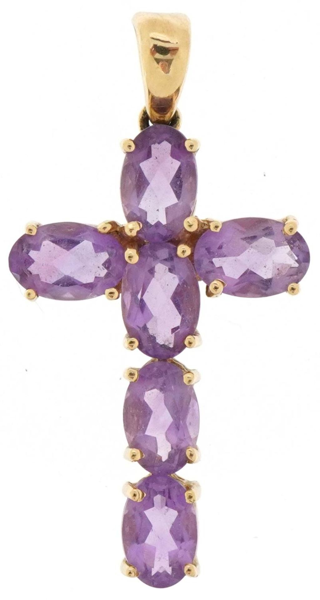 9ct gold amethyst cross pendant, 3cm high, 1.8g