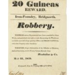 Early 19th century Wanted poster - Twenty guineas reward for robbery information, dated May 31st