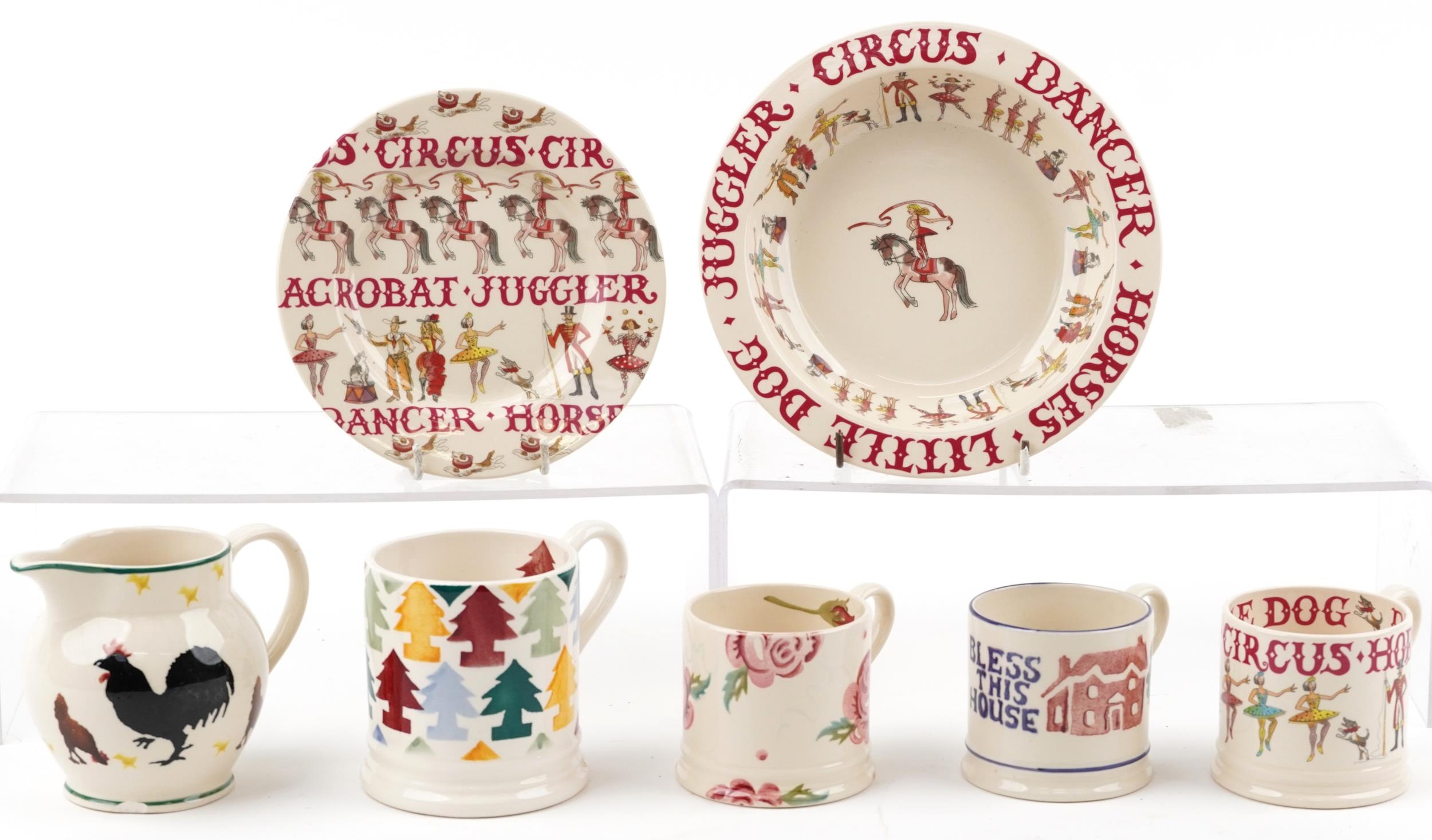 Emma Bridgewater tableware including Running Away with the Circus mug, bowl and plate, the largest