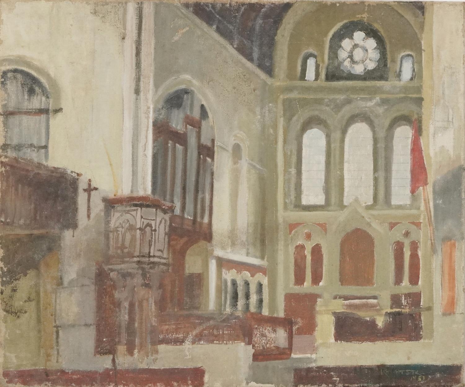 Interior of a church, oil on canvas, unframed, 61cm x 51cm