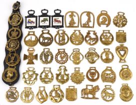 Victorian and later horse brasses including Queen Victoria windmill, Bovril and Gemini