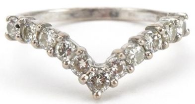 18ct white gold diamond wishbone ring, each diamond approximately 2.35mm in diameter, size M, 2.4g