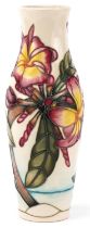 Moorcroft pottery vase hand painted and tubelined in the the Frangipani Plumeria pattern,