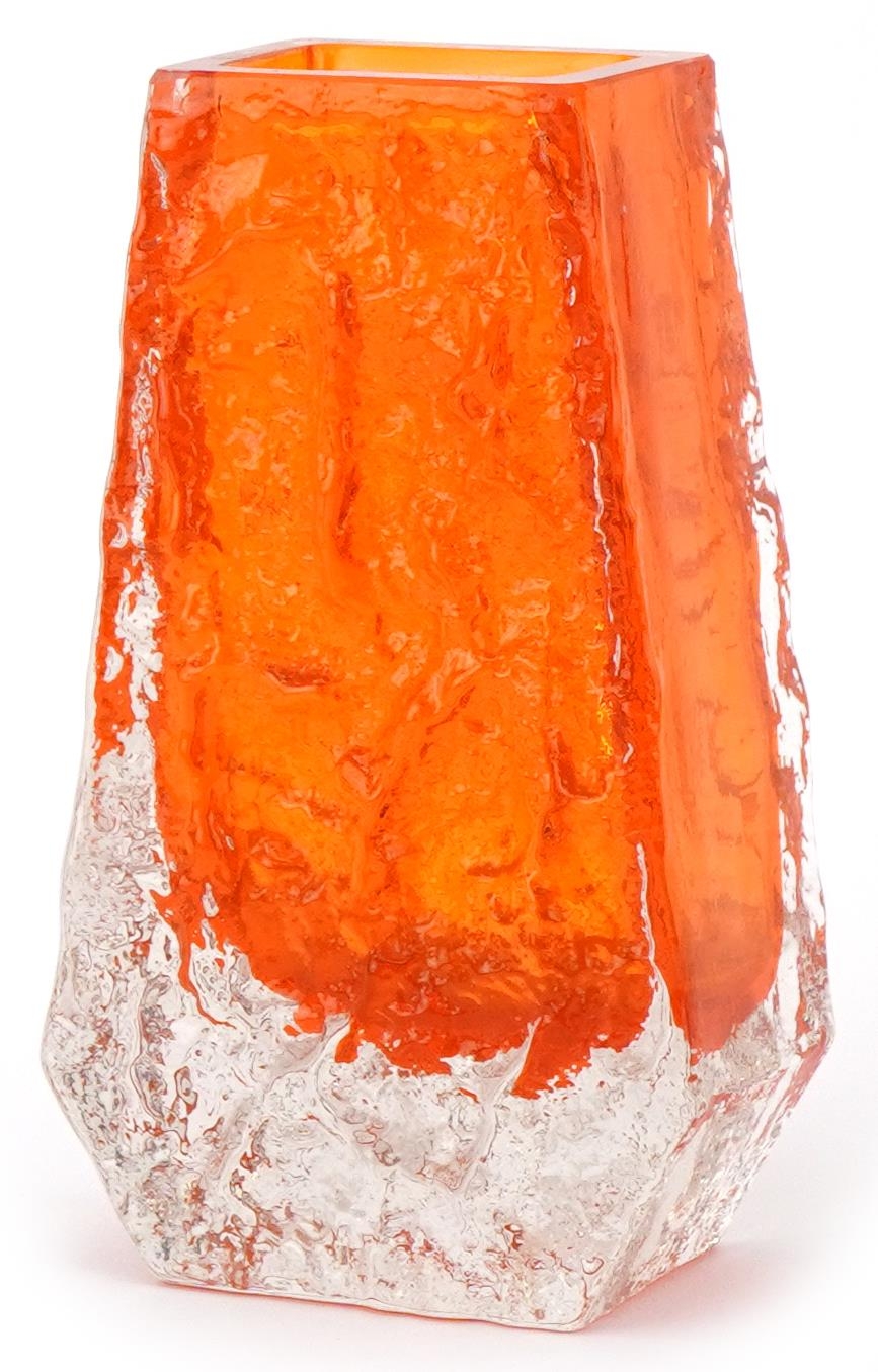 Whitefriars orange bark glass vase, 13cm high
