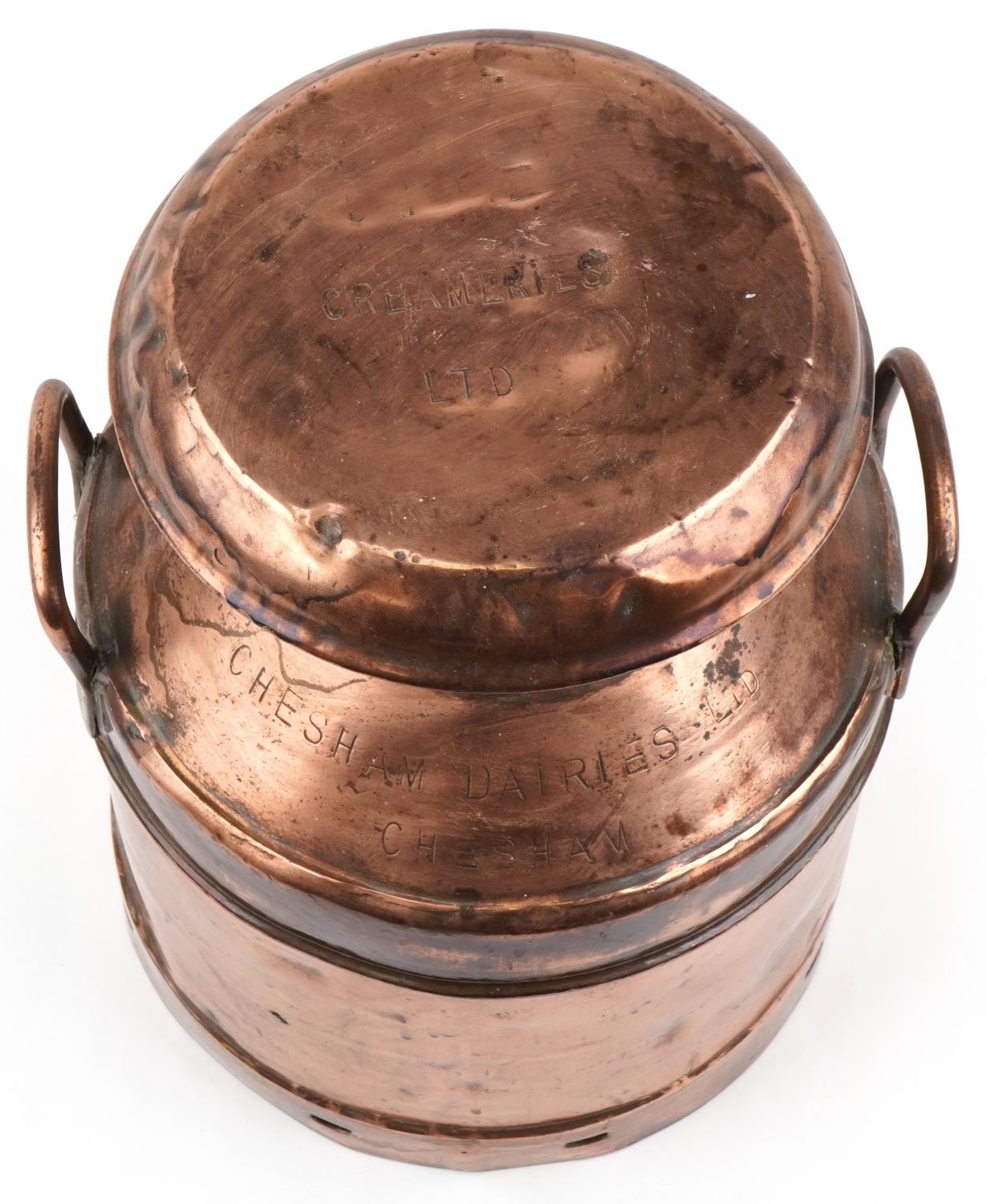 Agricultural interest large copper Creameries Ltd churn impressed Chesham Dairies Chesham, 46cm high - Image 2 of 4