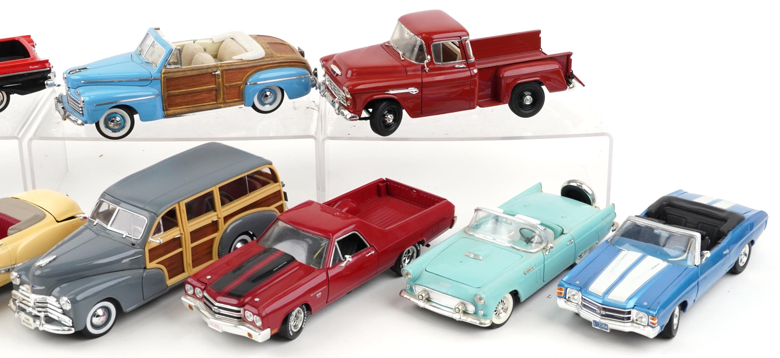 Ten 1:18 scale diecast vehicles including Road Legends 1957 Ford Ranchero, Signature Series 1946 - Image 3 of 3