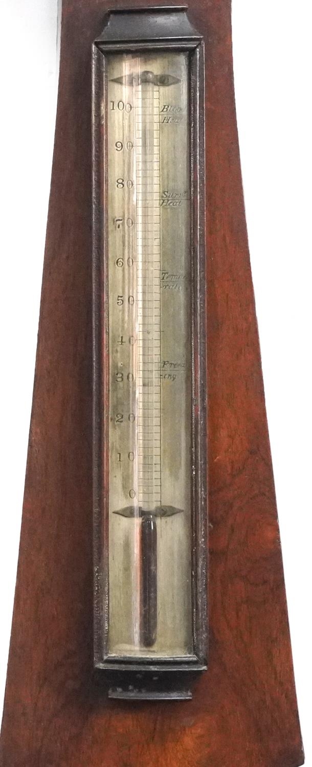 19th century rosewood wall barometer thermometer with silvered dials, one inscribed Burt Court C, - Image 2 of 6