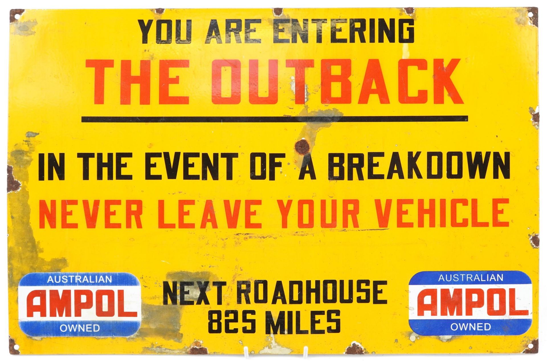 Australian Outback enamelled warning sign, 59cm x 39cm