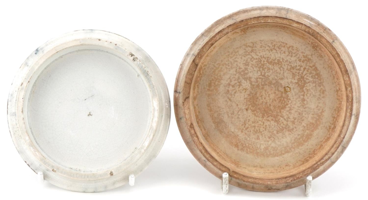 Two Victorian Staffordshire pot lids of Strasbourg, the largest 12cm in diameter - Image 2 of 2