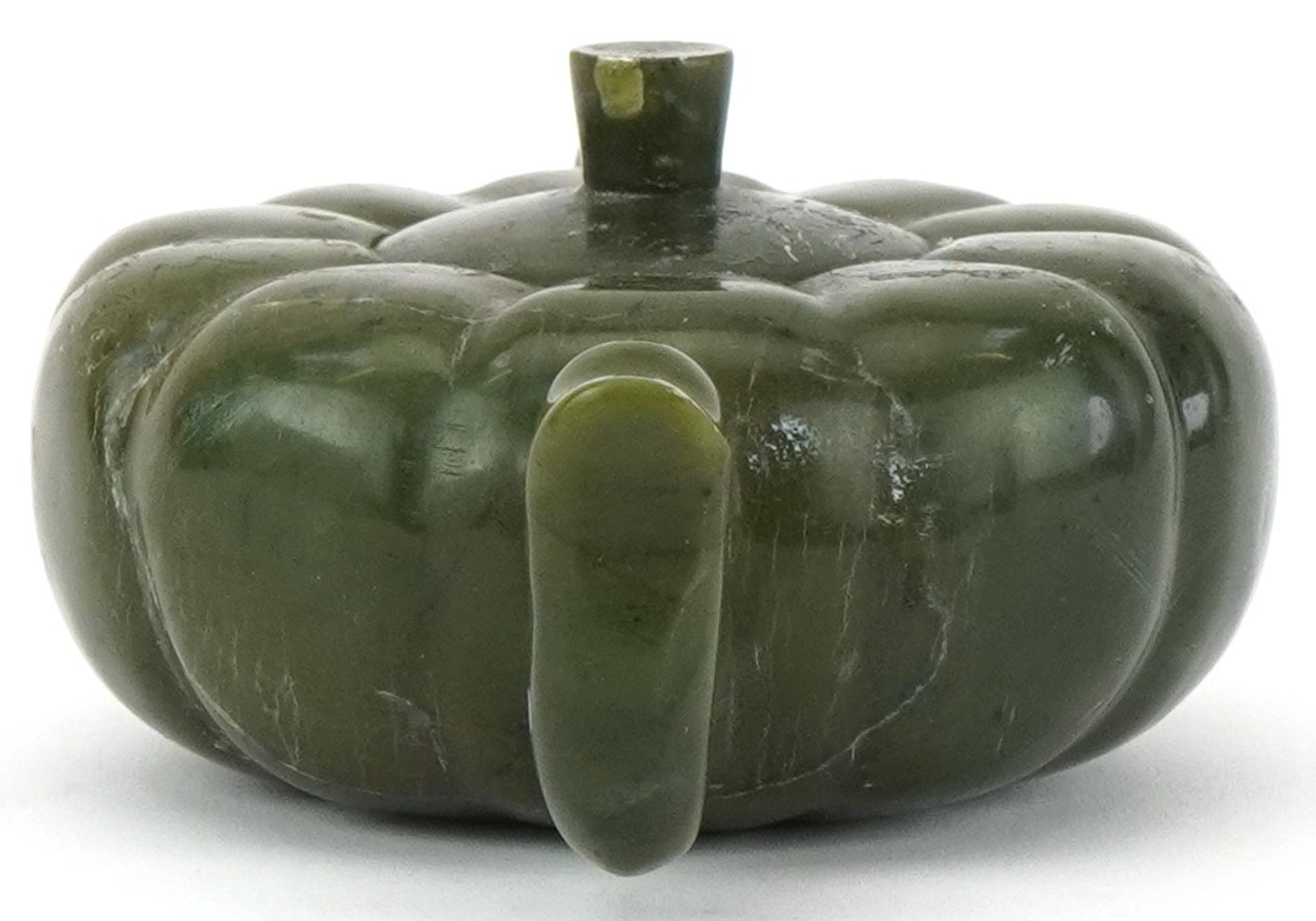 Chinese carved jadeite teapot in the form of a melon, 17cm wide - Image 3 of 7
