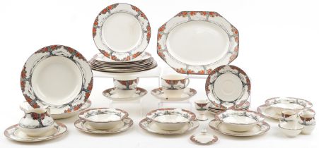 Crown Ducal Orange Tree pattern dinner and teaware including cups with saucers, plates and milk jug,