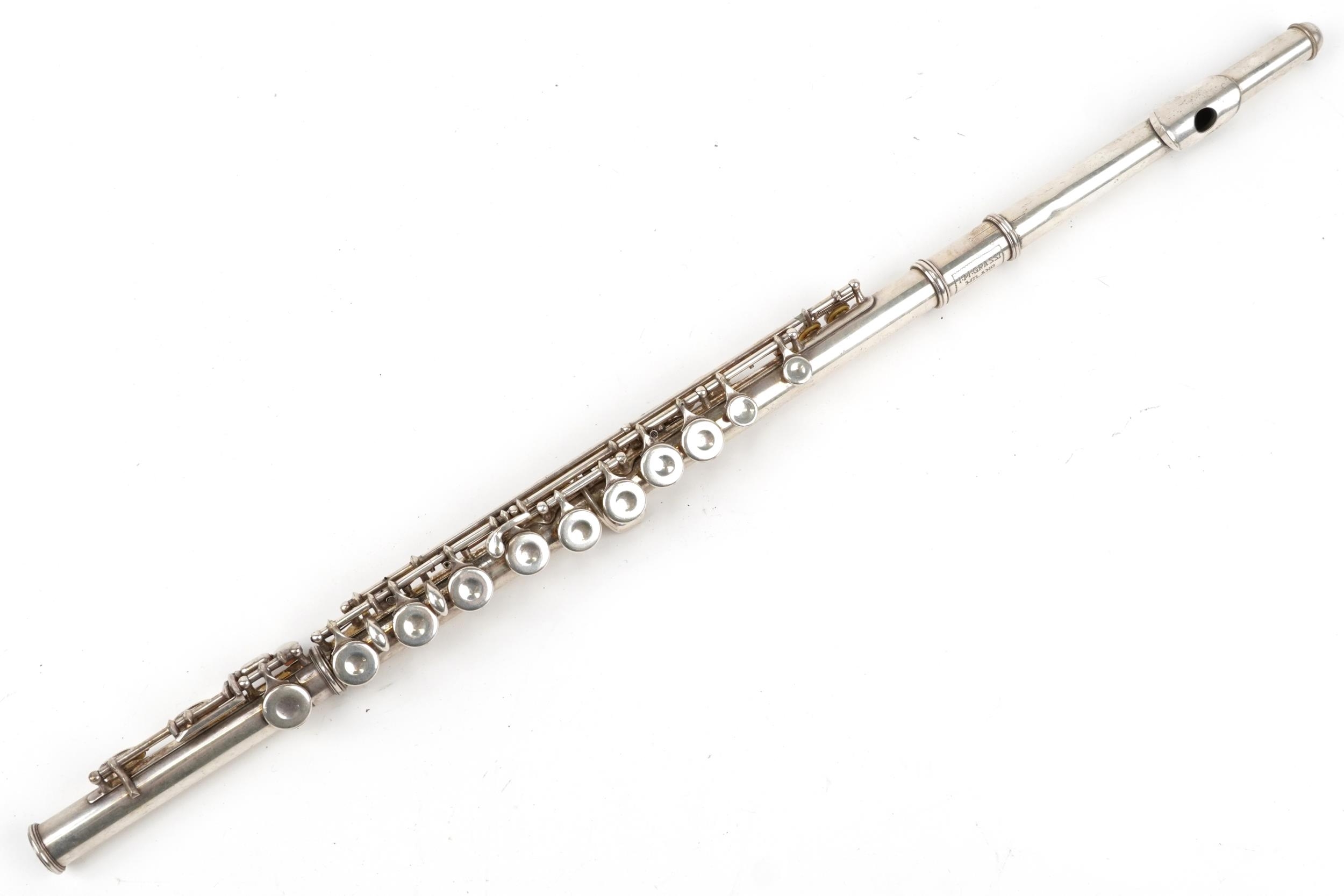 I M Grassi, Italian silver plated three piece flute housed in a fitted case, numbered 5136 - Image 2 of 3