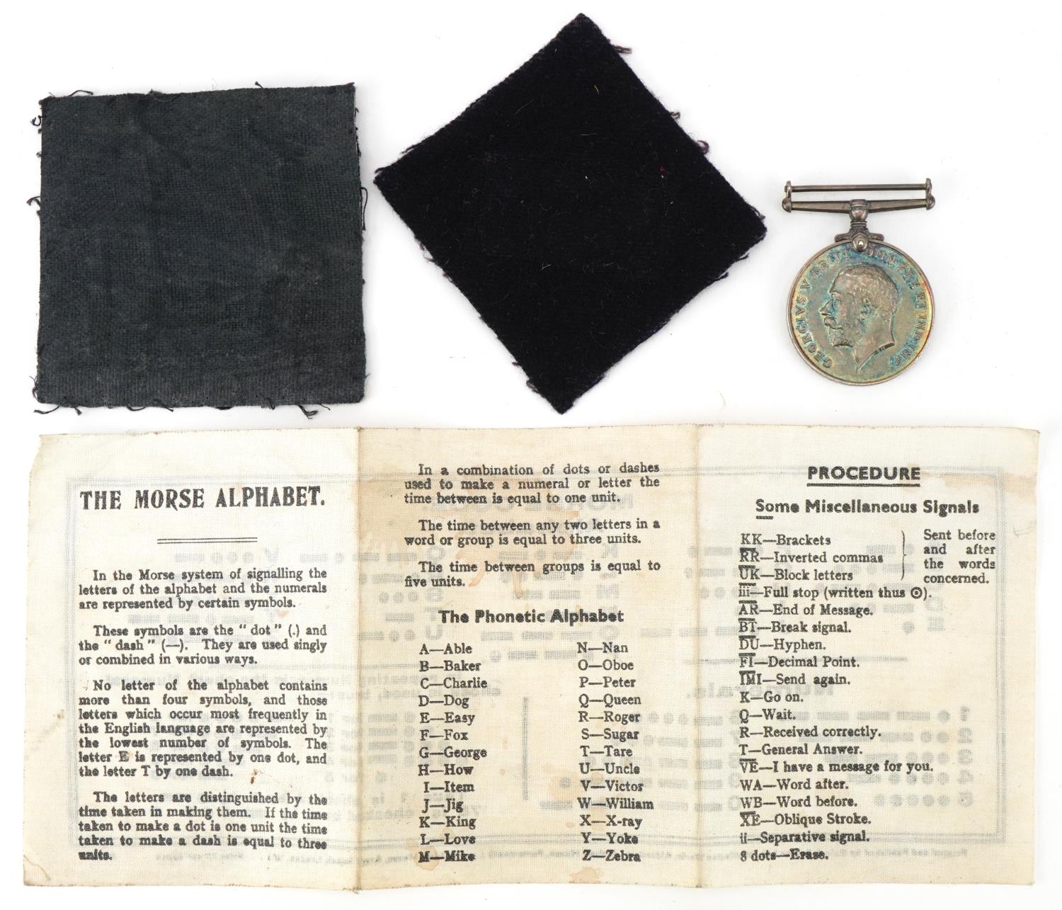 Militaria including a 1914-1918 War medal awarded to 37772 PTE.W.KENDALL.R.FUS and a Morse code - Image 2 of 3