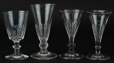 Four 18th century wine glasses, the largest 13.5cm high