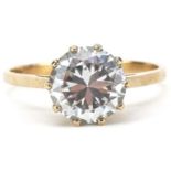 9ct gold cubic zirconia solitaire ring, the cubic zirconia approximately 8.10mm in diameter x 5.