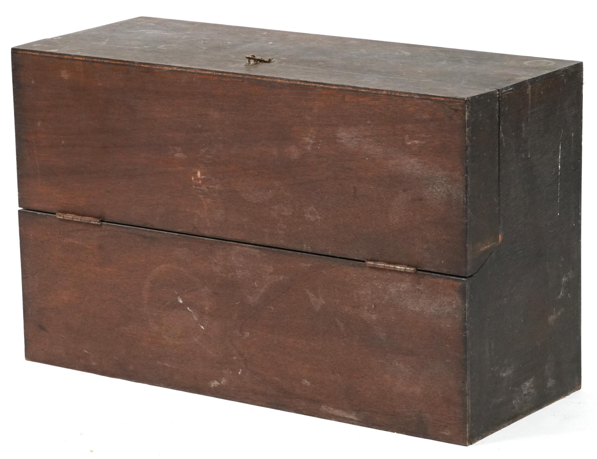 Antique and later woodworking tools housed in a stained pine carpenter's box, 76cm wide - Image 5 of 5