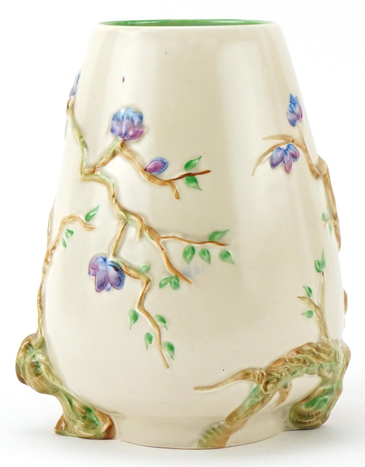 Clarice Cliff Newport pottery vase hand painted and decorated in relief in the Cherry Tree - Image 2 of 3