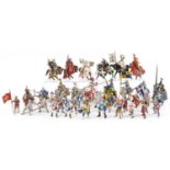 Collection of Schleich German model jousting knights on horseback, each approximately 20cm in length