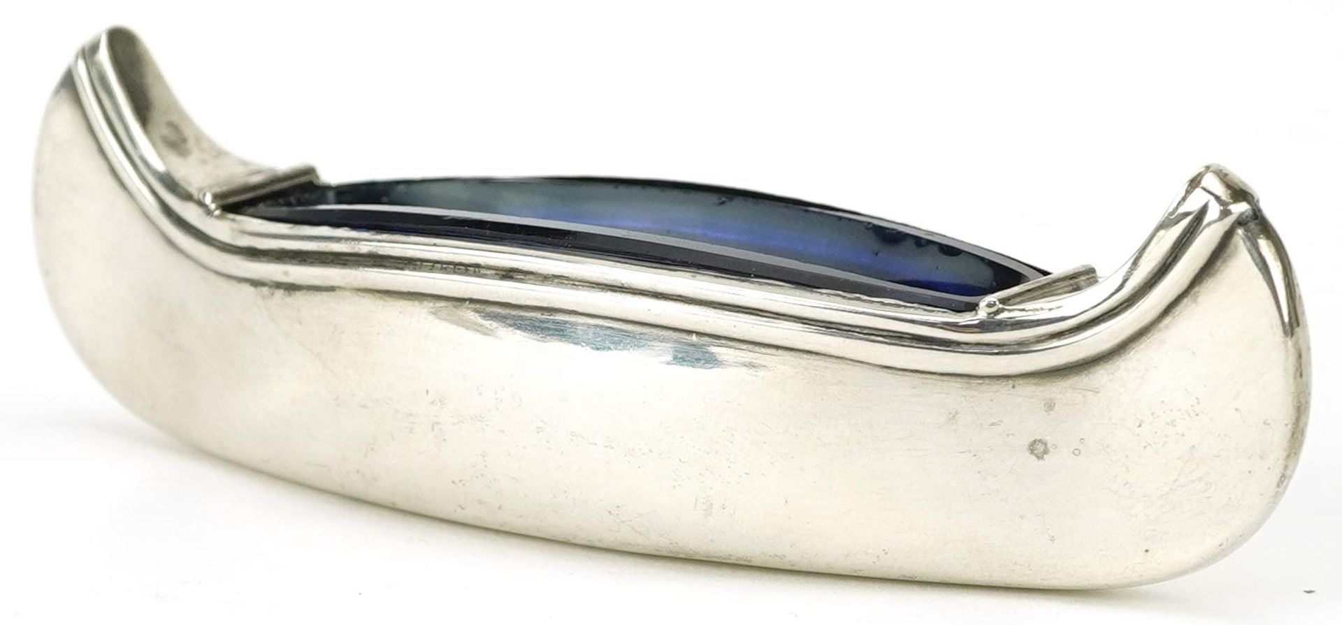 Adie & Lovekin Ltd, Edwardian silver open table salt in the form of a boat, with blue glass liner,