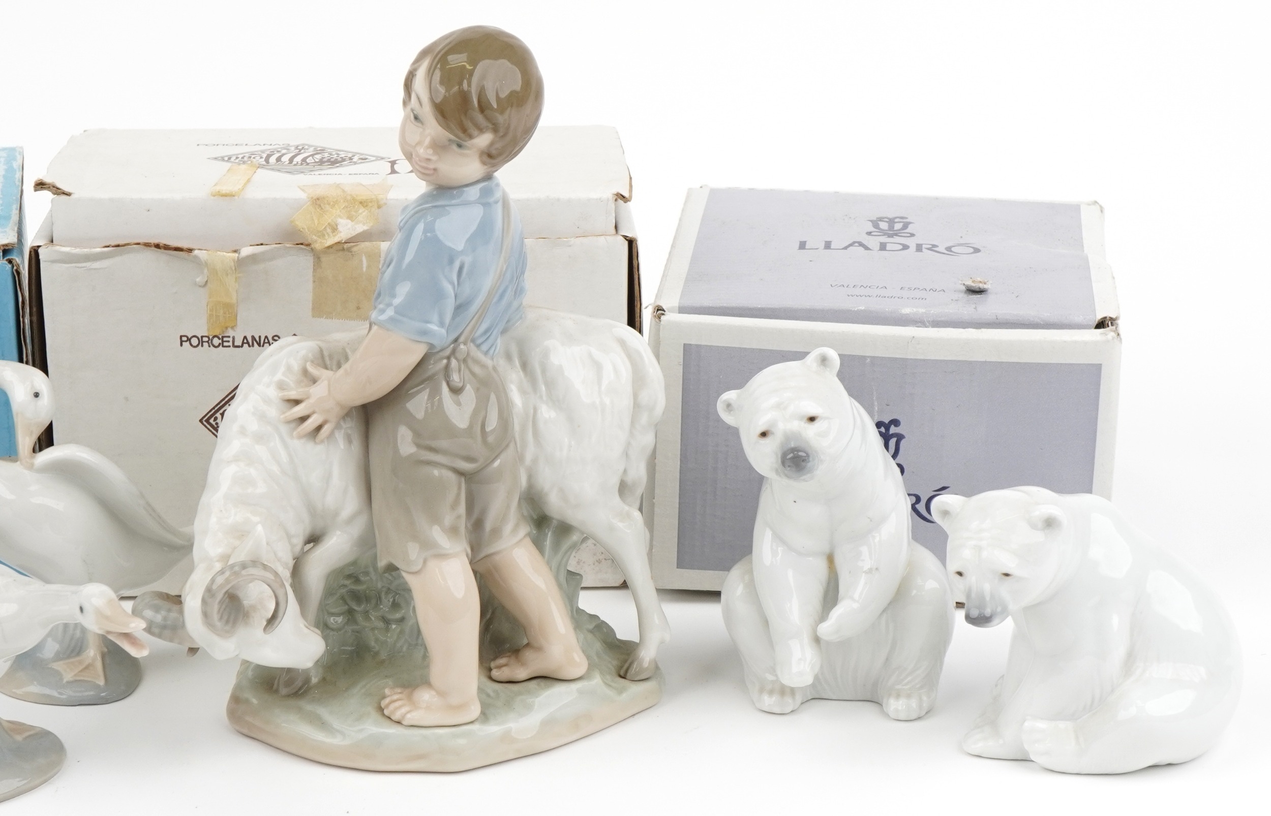Nine Lladro and Nao figures, animals and groups including two polar bears and a boy with ram, the - Image 3 of 3