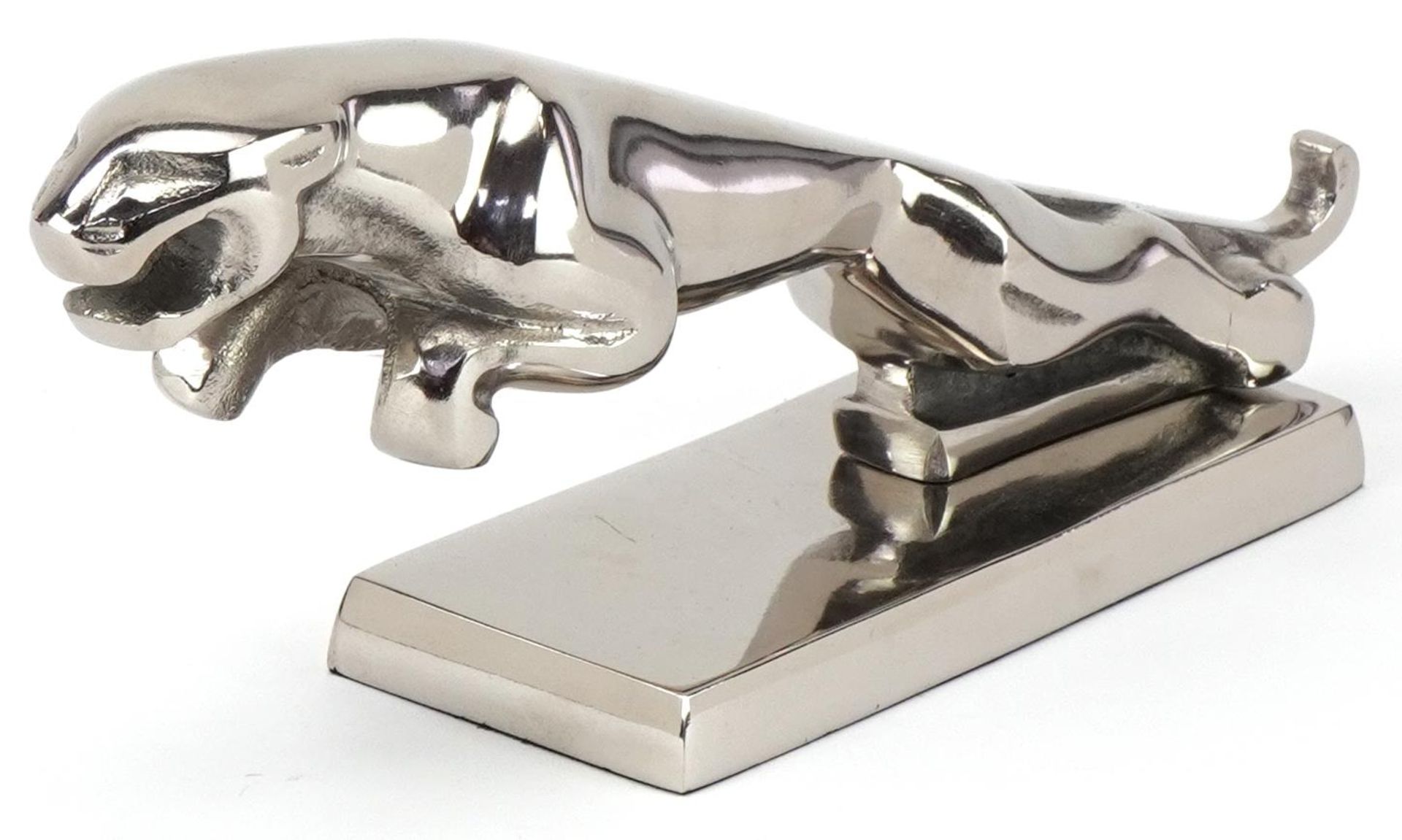 Automobilia interest silvered model in the form of a Jaguar car mascot, 30cm in length