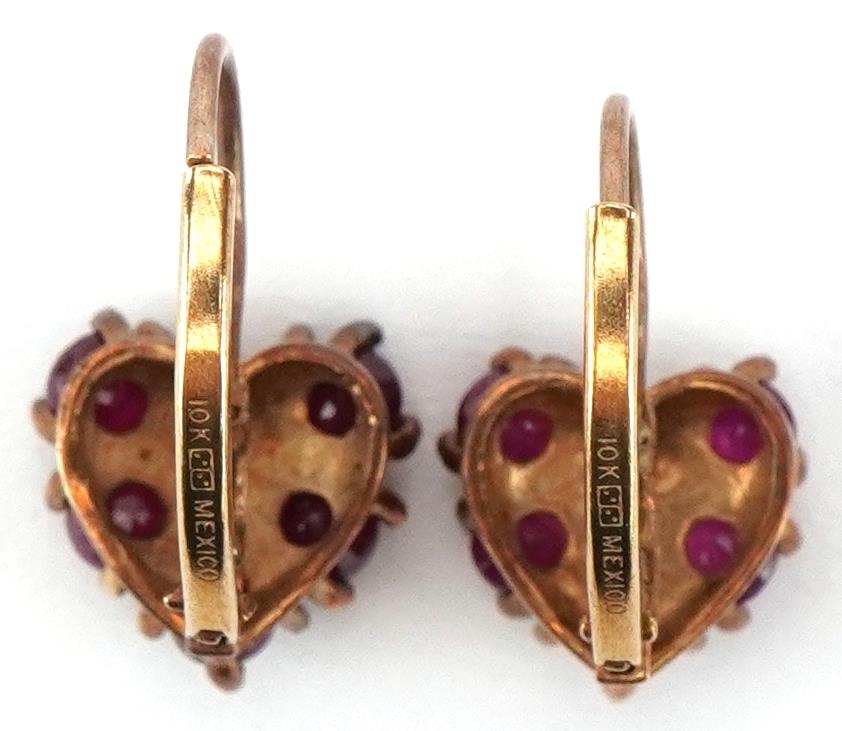 Pair of Mexican 10K gold pink spinel earrings in the form of love hearts, each 1cm high, total 2.2g - Image 2 of 2
