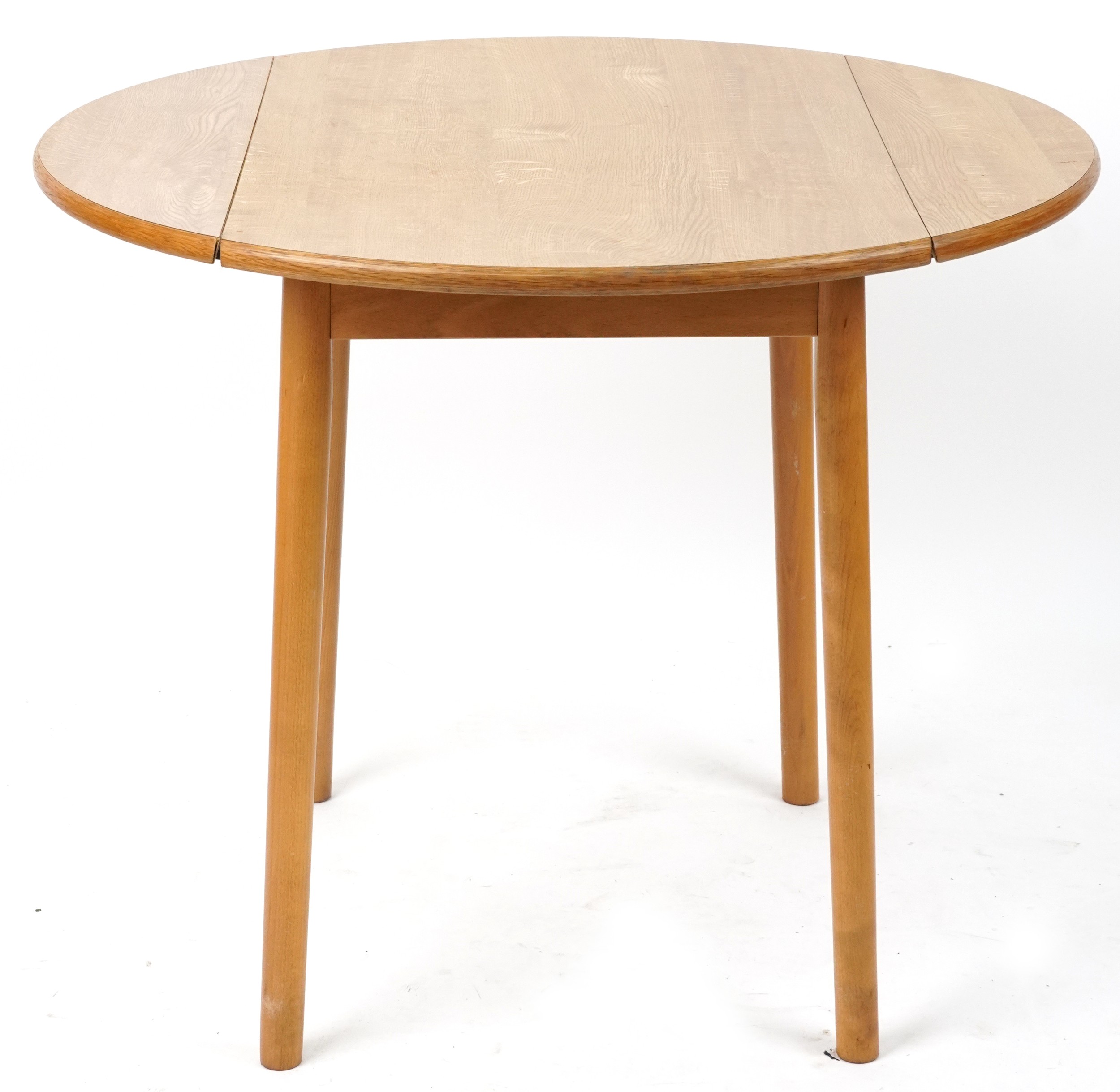 Ercol style lightwood drop end dining table with two stick back chairs, the table 74cm H x 55cm W - Image 4 of 9