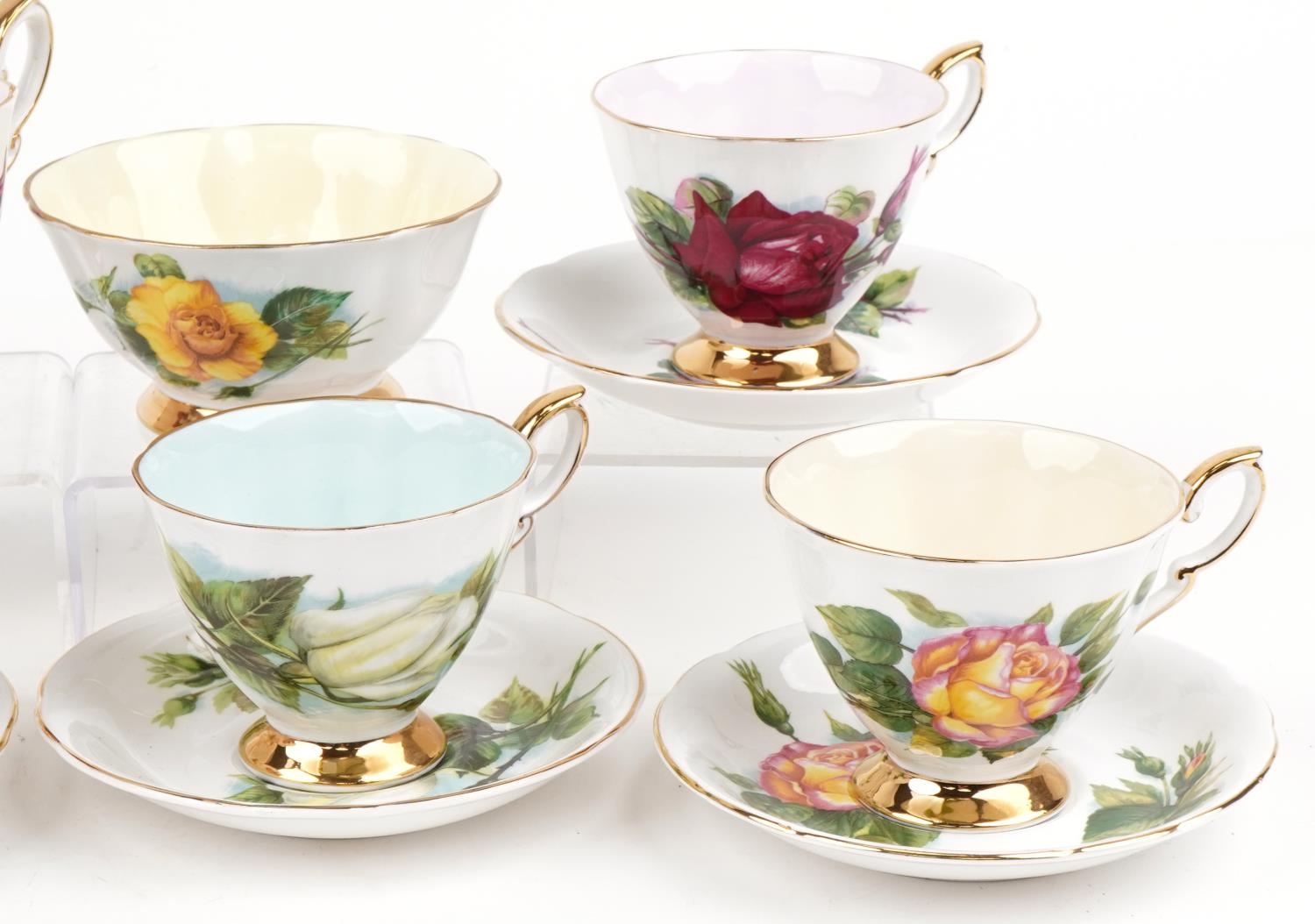 Paragon six place tea service comprising six cups with saucers, milk jug and sugar bowl decorated - Image 3 of 5