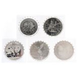 Five silver coins from The Fabulous Twelve Silver Collection by The London Mint office including