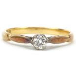 18ct gold diamond solitaire ring, the diamond approximately 0.15 carat, size K, 2.0g