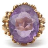 9ct gold amethyst cocktail ring with split shoulders, the amethyst approximately 15.40mm x 12.40mm x