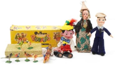 Vintage toys including Pinocchio Pelham puppet, Nora Wellings sailor doll and six hand painted