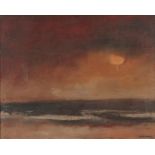 Fritz Bosteels - Atmospheric seascape, inscription and label verso, mounted and framed, 48cm x