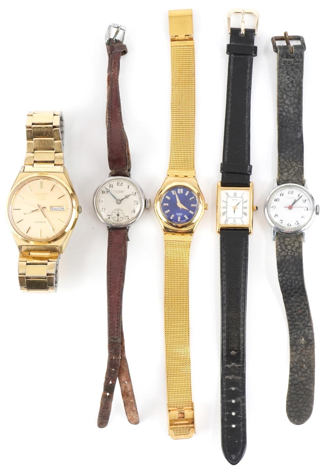 Five vintage and later ladies and gentlemen's wristwatches including Seiko 5 automatic, J W - Image 2 of 3