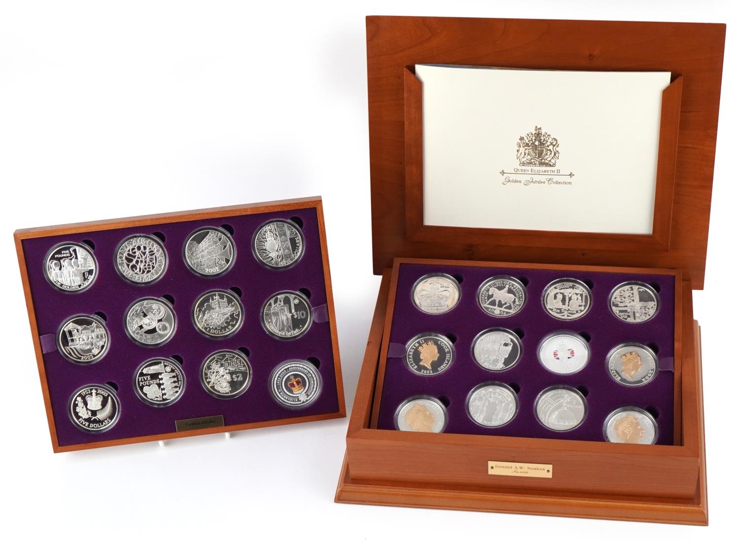 Queen Elizabeth II Golden Jubilee silver proof coin collection comprising twenty four coins housed