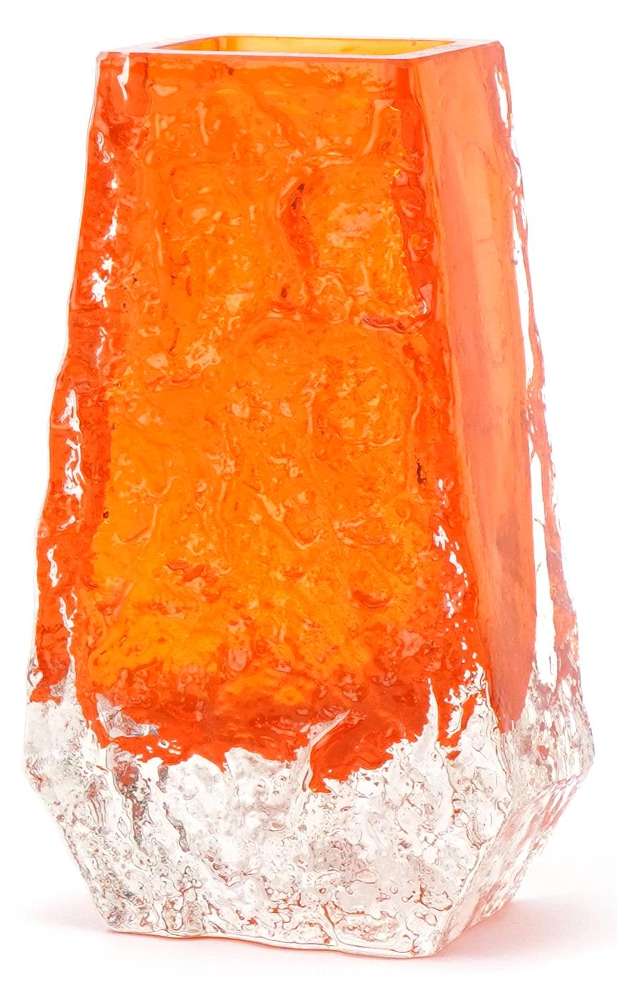 Whitefriars orange bark glass vase, 13cm high - Image 2 of 3