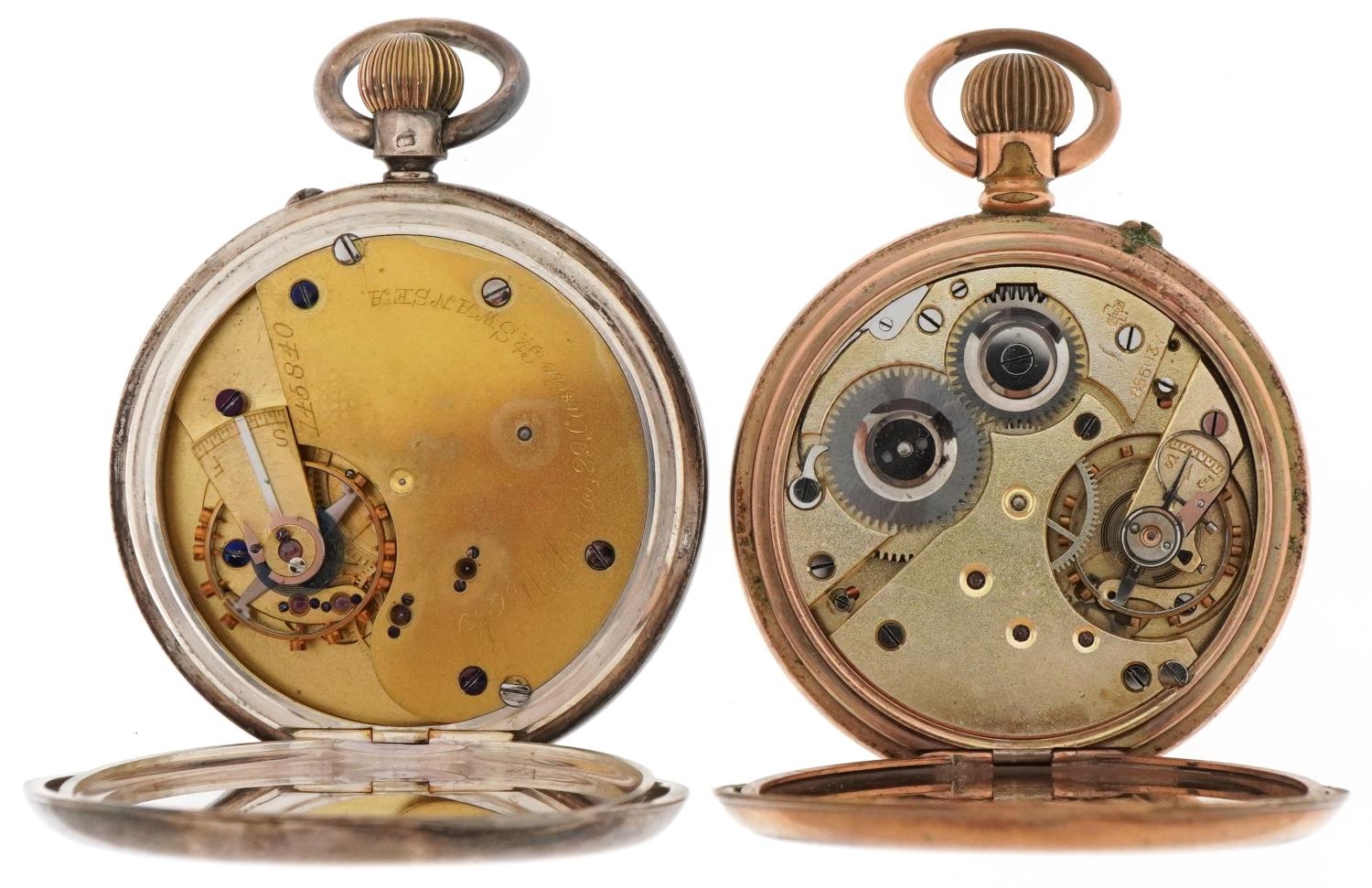 Two gentlemen's open face keyless pocket watches, one silver by W Williams, each having enamelled - Image 3 of 7