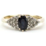 9ct gold black spinel and diamond cluster ring, size L/M, 2.6g