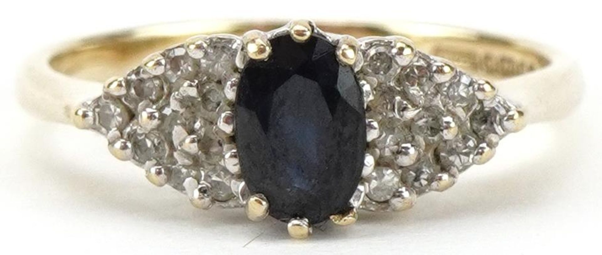 9ct gold black spinel and diamond cluster ring, size L/M, 2.6g