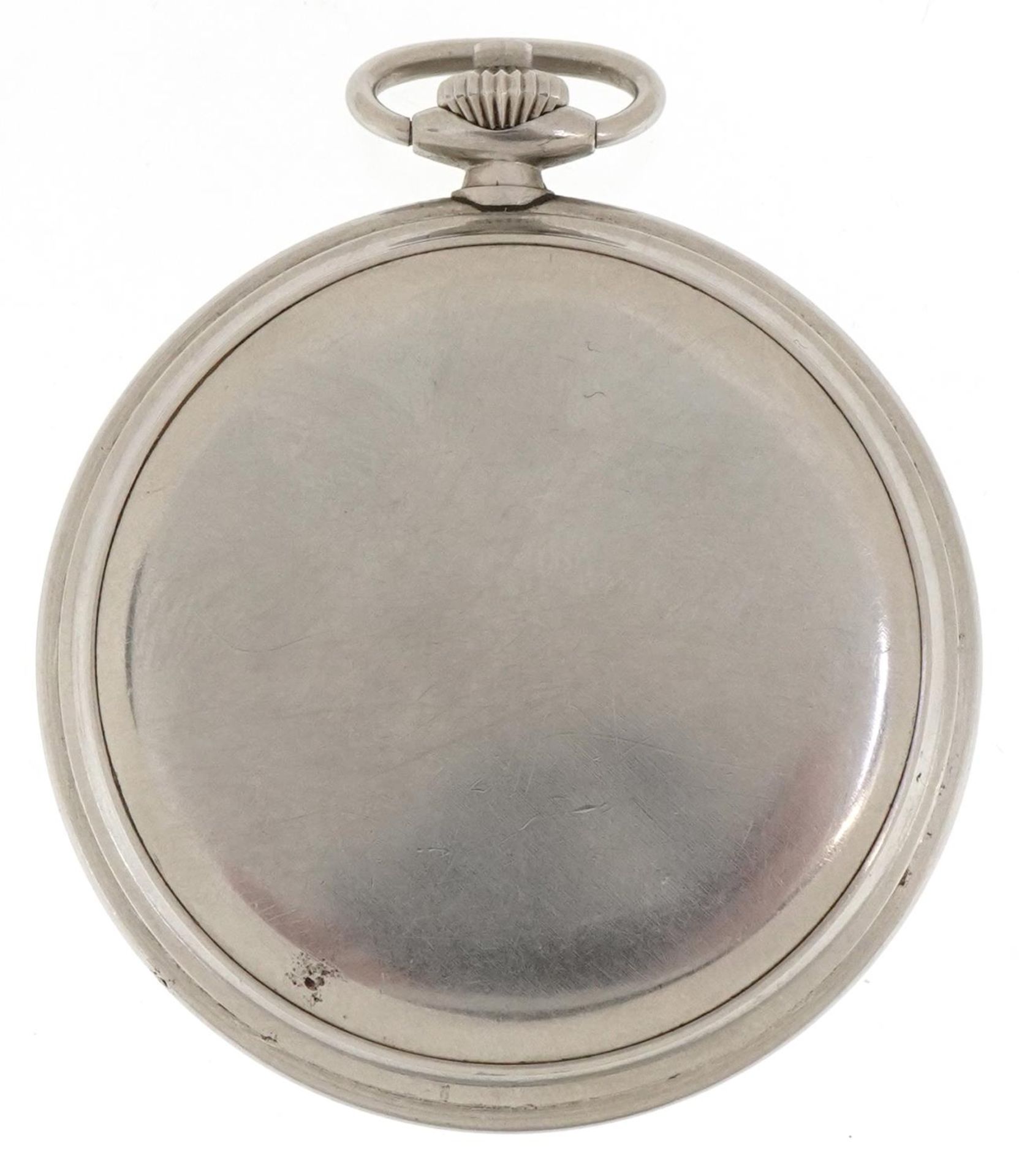 Art Deco gentlemen's white metal open face keyless chronograph pocket watch having silvered and - Bild 2 aus 4